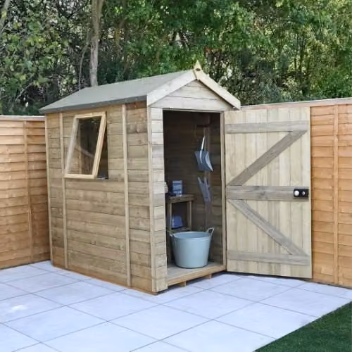 Forest Garden Apex Tongue and Groove Wooden Garden Shed with Single Door and Window in Brown, W: 182.88 cm, D: 121.92 cm, H: 228.6 cm