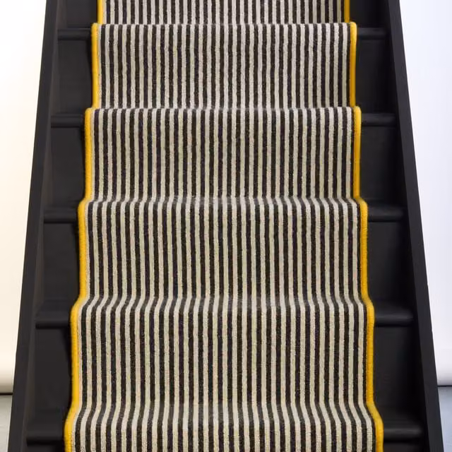 RainbowHome Mayfair Wool Stair Runner in Black with Yellow Edge and White Stripes, W: 65 cm x L: 600 cm – 1