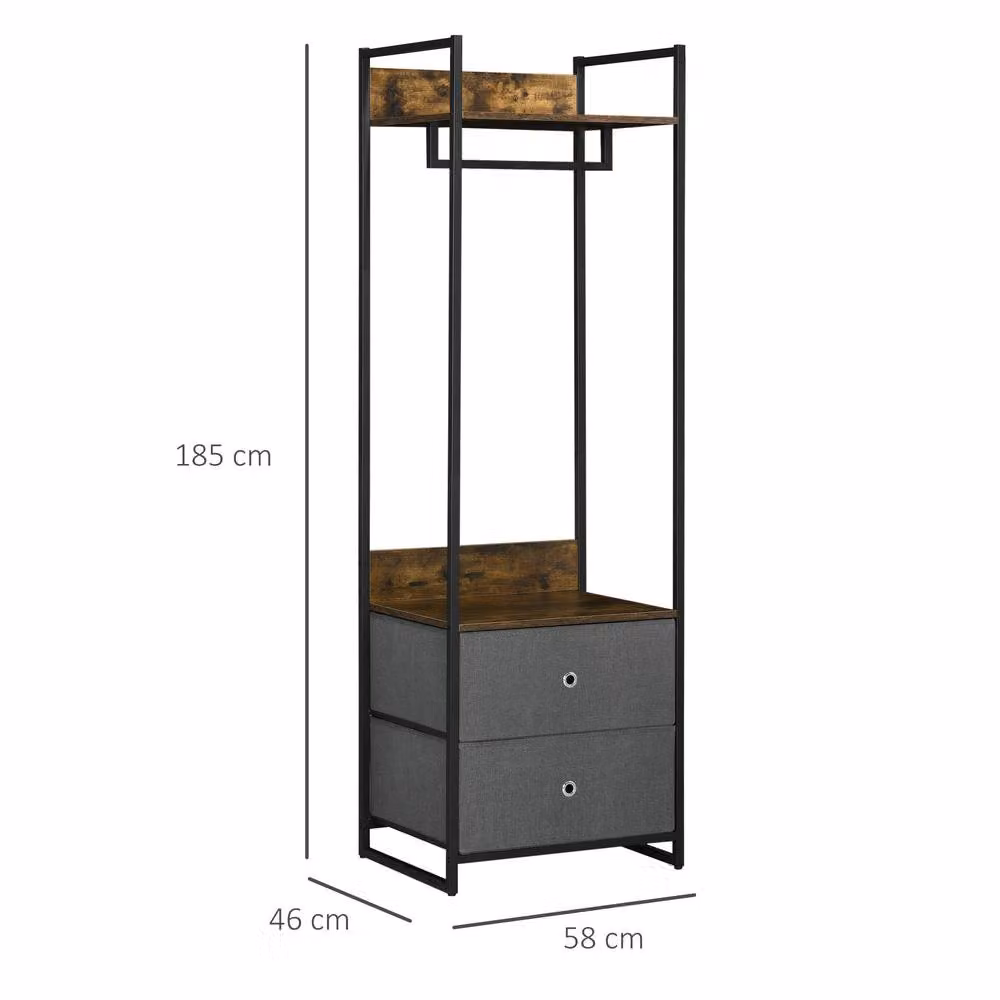 STILVORA Industrial Single Wardrobe with 2 Drawers and Garment Rail in Multicolour – 4
