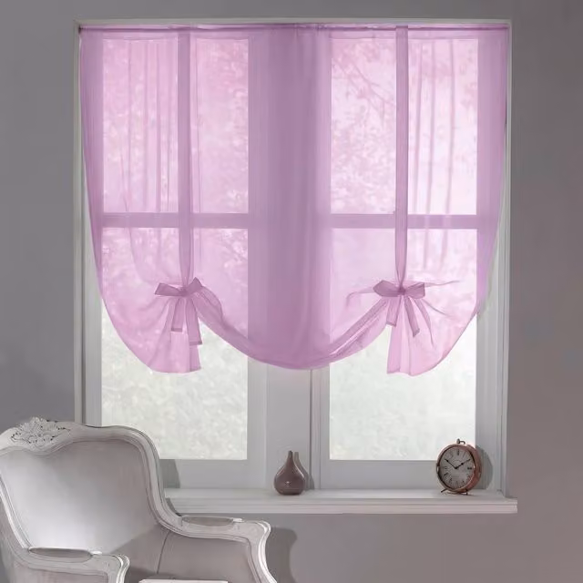 Luxury Living Sheer Voile Tie Up Curtain Blinds in Purple, Width: 228 cm, Drop: 137 cm