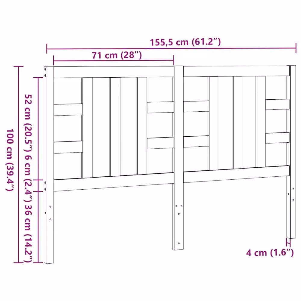 Berkfield Home Beautiful Black Solid Pine Wood Bed Headboard W/D/H: 166 x 4 x 100 cm – 5