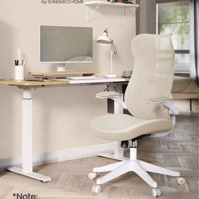 SONGMICS Ergonomic Swivel Office Chair with Armrests and Height Adjustment, Beige