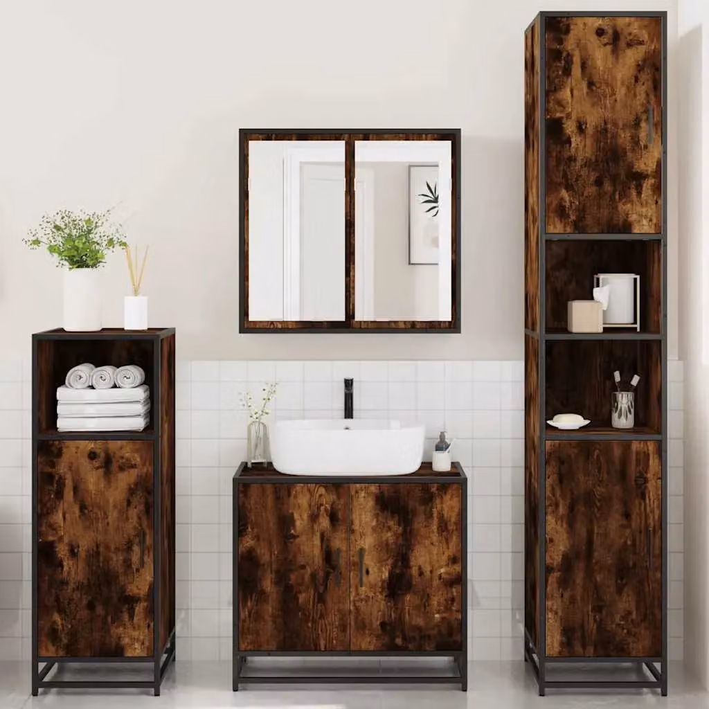 Berkfield Home 4-Piece Industrial Bathroom Furniture Set in Smoked Oak Brown – 3