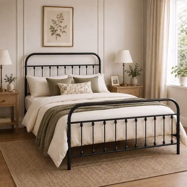 SquareBoxx Amelia Double Metal Spindle Design Bed Frame in Black – 1