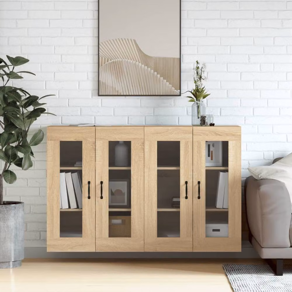 Berkfield Home Set of 2 Wall Mounted Cabinets in Sonoma Oak and Brown with Glass Doors – 2