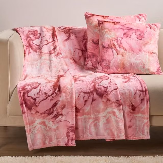 OHS Ultra Soft Geometric Marble Print Throw in Pink