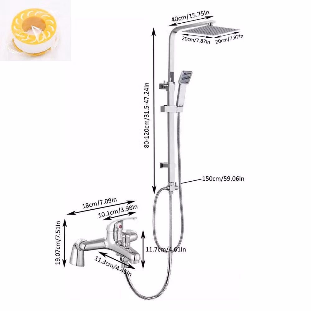 Hinsinc Chrome Square Twin Head Shower Kit with Overhead Rain Shower and Handheld Spray in Silver – 2