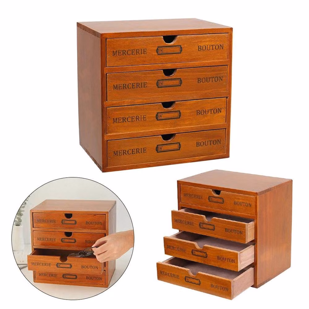 SPETLEK Large Vintage Brown Wooden 4 Drawer Desktop Office Storage Unit – 3