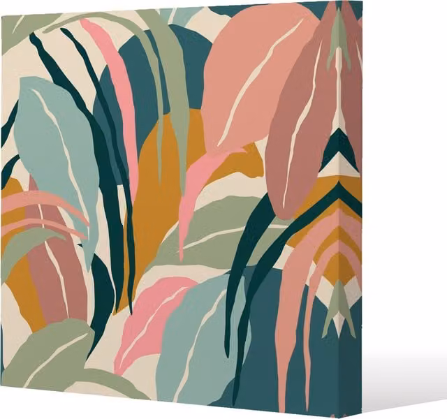 Benjamin Tate Design LTD Artistic Abstract Botanical Leaves Canvas Print, Yellow and Multicolour, Width: 114 cm