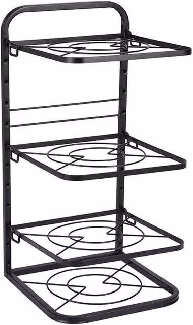 FLAVORA 4 Tier Metal Kitchen Pot and Pan Storage Rack in Black