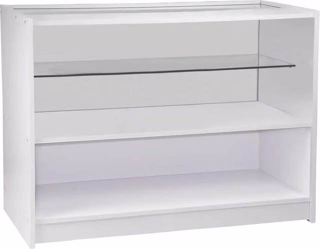 Monstershop C1200 Straight Retail Shop Counter with Glass Doors and Internal Shelves in Matt White