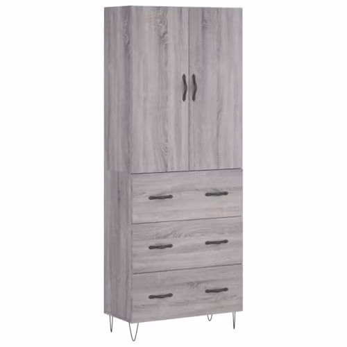 vidaXL Modern Grey Sonoma Highboard with Hinged Doors and Internal Shelves, H 180 x W 69.5 x D 34 cm – 1