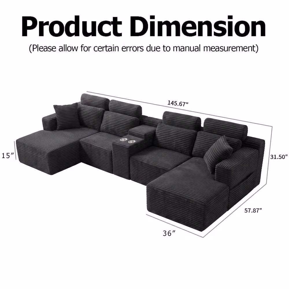 Merax 370cm U-Shape Modular Corner Sofa with Chaise and Cup Holders in Dark Grey – 2