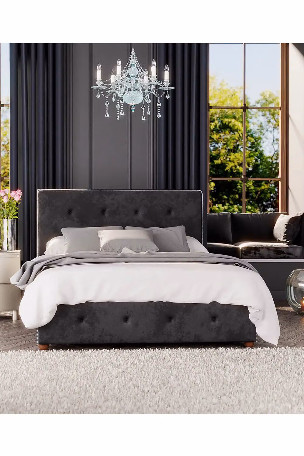 Laurence Llewelyn-Bowen Hesper Ottoman Storage Bed in Black Mirazzi Velvet Fabric, Double W/D/H: 140 x 200 cm – 4