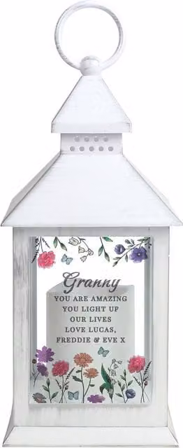 Personalised Memento Company Women's Personalised Wild Flowers LED Lantern in White