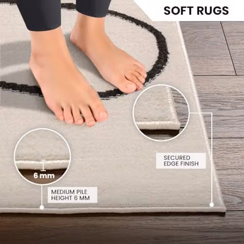 Livabliss Pisa Modern Abstract Rectangular Rug in White, Black and Beige, W/D/H: 80 x 150 x 0.6 cm – 3