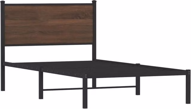 Berkfield Home Metal Bed Frame in Brown Oak, W/D/H: 100 x 190 cm – 1