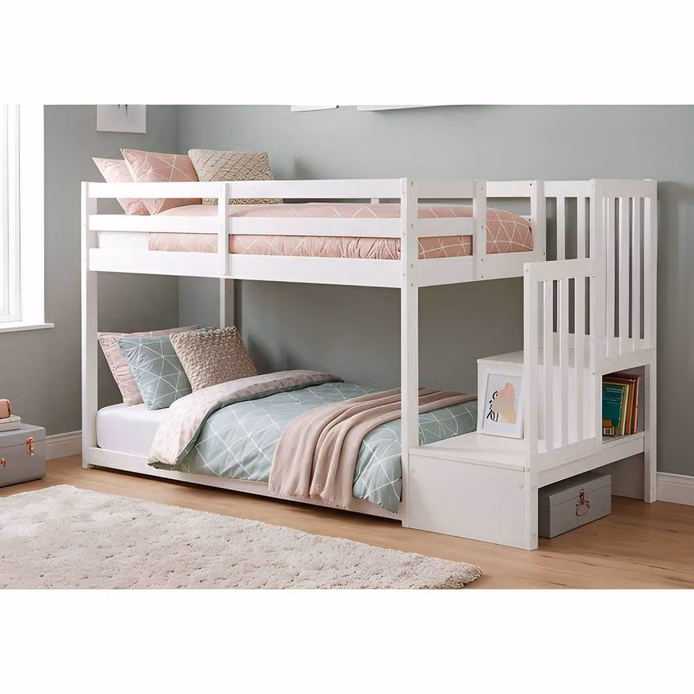 Nöa and Nani Oleana Shorty Bunk Bed in White with Storage Staircase and Side Compartments, Size: Junior (70 x 160 cm) – 2