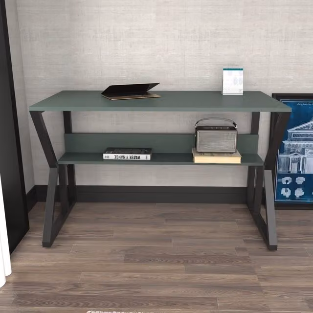 DECOROTIKA Wake Computer Desk with Metal Frame and Hidden Shelf, Green and Black, W/D/H: 120 x 60 x 72.8 cm