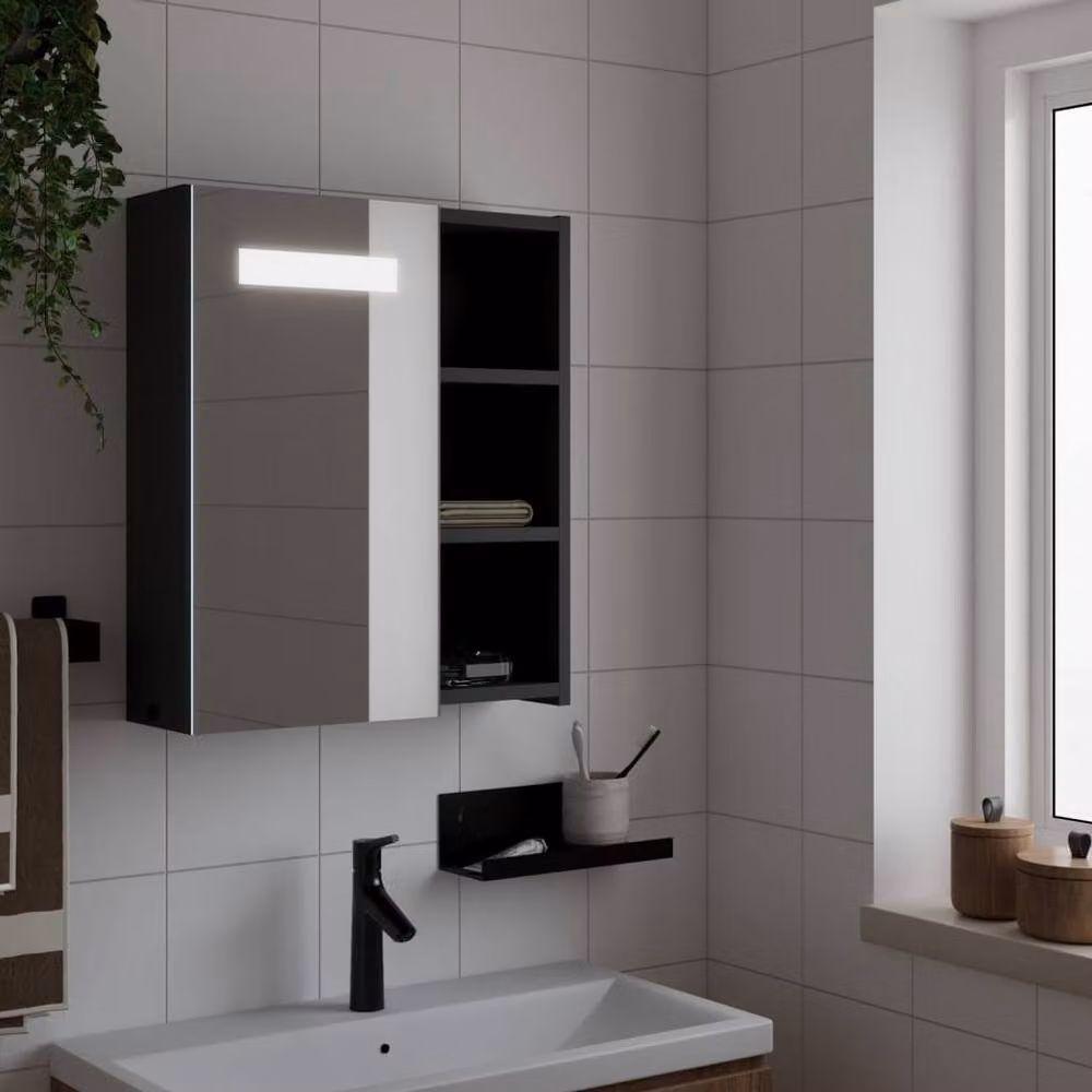 Berkfield Home Black Bathroom Mirror Cabinet with LED Lighting, W: 45 cm, D: 13 cm, H: 52 cm – 2