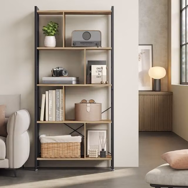 VASAGLE 5-Tier Industrial Bookshelf in Brown and Black, H 154.5 x W 74 x D 30 cm
