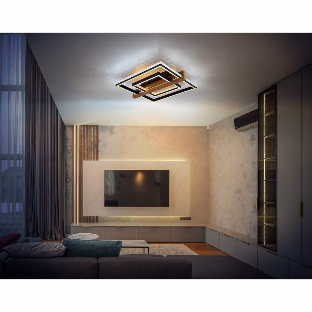 Netlighting Deloris Square Semi Flush Ceiling Light in Black with Dimmable LED – 2