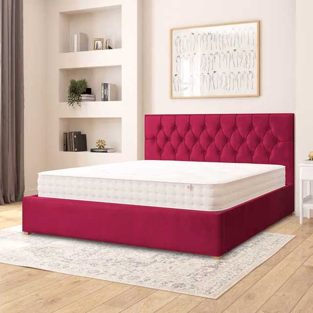 Aspire Olivier Upholstered Ottoman Storage Bed in Berry Plush Velvet, Superking, 200 x 200 cm
