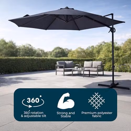 Jack Stonehouse Roma 3m Cantilever Garden Parasol with Hand Crank in Dark Grey – 2