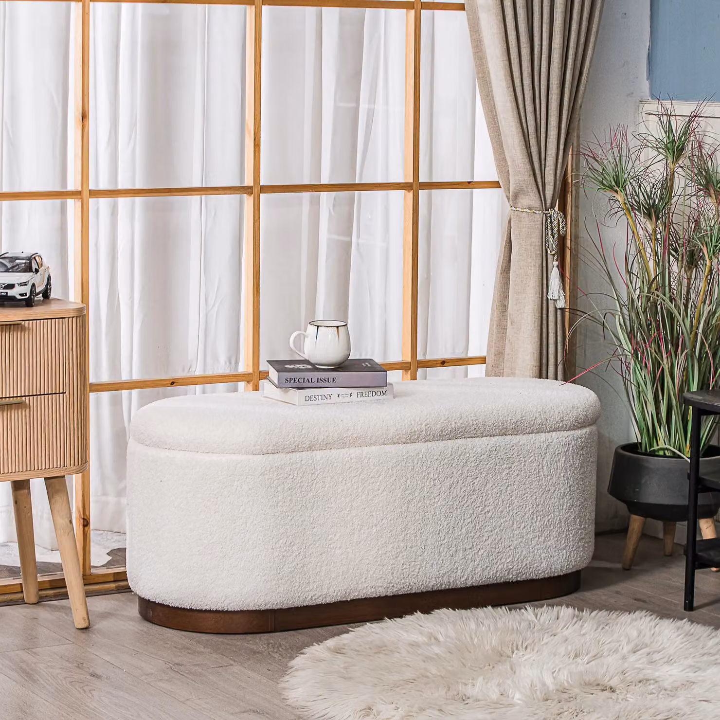 Nordlys Scandinavian Design White Bouclé Upholstered Bench – 4