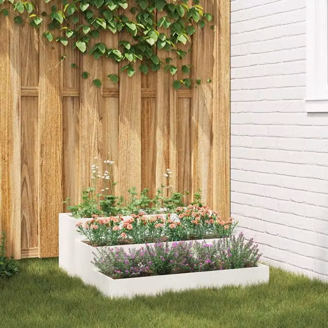 Berkfield Home 3-Tier Steel Garden Planter, White, W/D/H: 90 x 90 x 35 cm