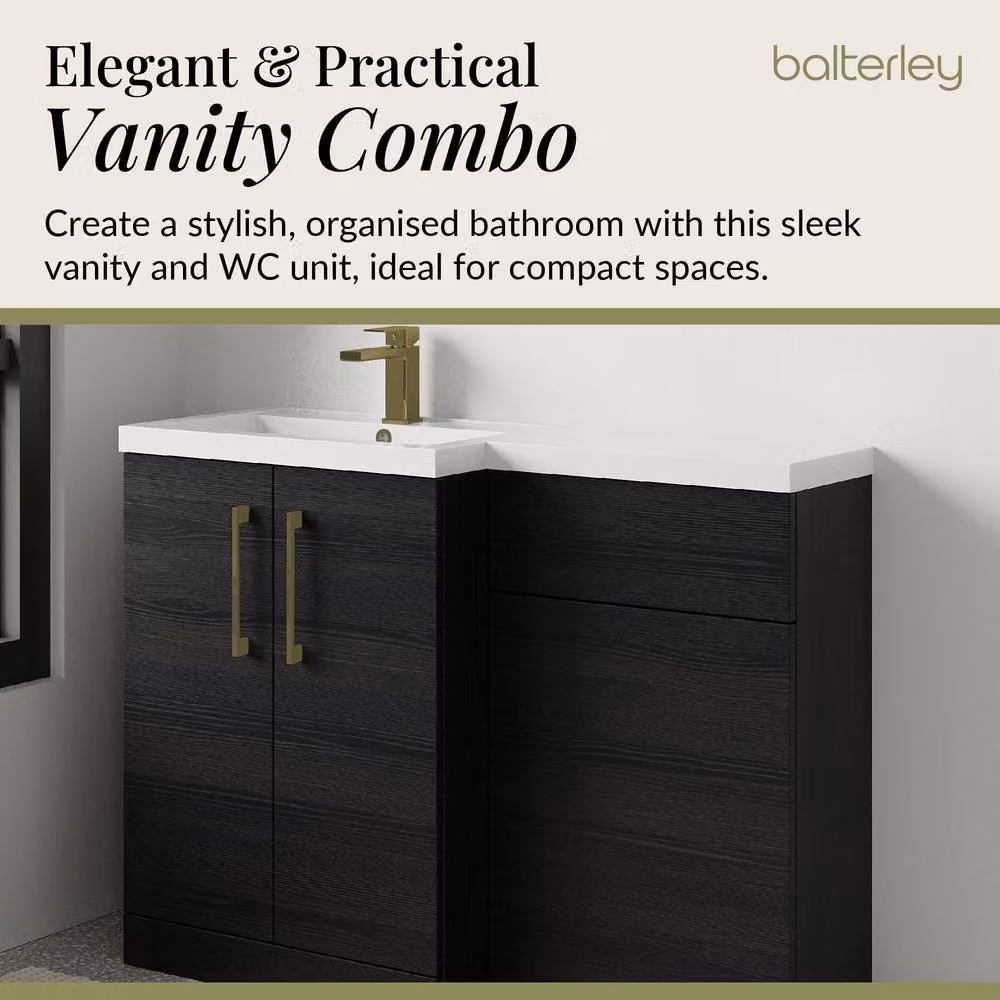 Balterley Modern Matt Black Woodgrain Left-Hand Vanity and WC Unit Combination W: 110 cm, H: 84 cm – 3