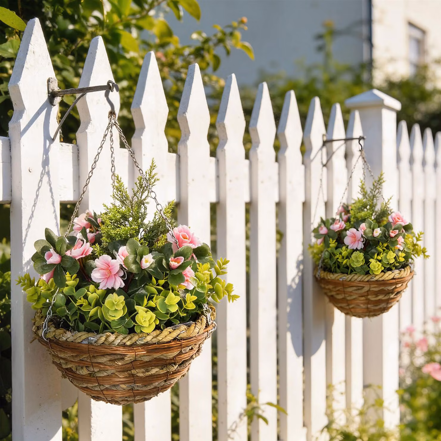 Outsunny Set of 2 Artificial Lisianthus Flowers with Hanging Planter Baskets for Indoor and Outdoor Decoration – 9