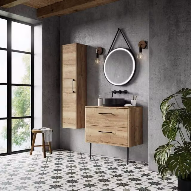 Balterley Winshill Contemporary 2 Drawer Wall Hung Vanity Unit, Light Oak, Brown, Width: 80 cm – 1