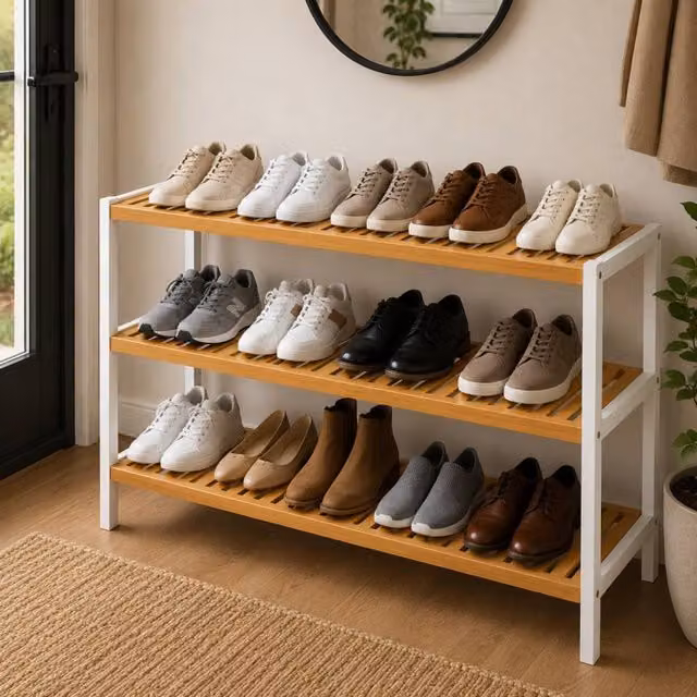 Keplin 3-Tier Bamboo Shoe Rack in White