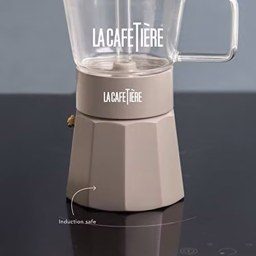 La Cafetière Verona Glass Espresso and Latte Maker, 6 Cup, Transparent and Beige – 2