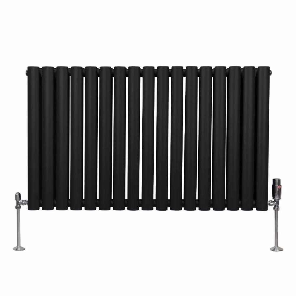 Monstershop Oval Column Radiator and Valves with Thermostat Head, Black, H: 102 cm, W: 102 cm – 2