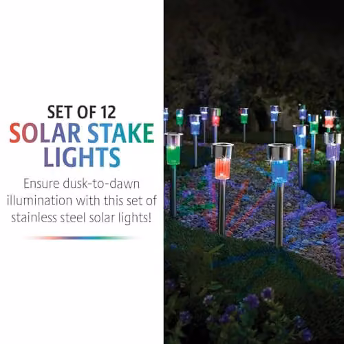 Gainsborough Set of 12 Multicolour Solar Garden Lights in Silver Stainless Steel – 3