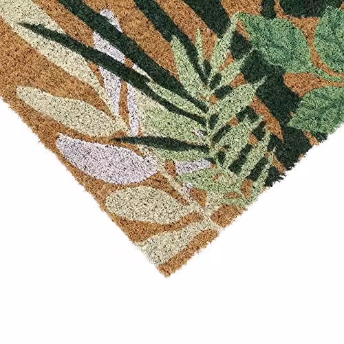 JVL Nature Floral Coir Door Mat, Brown and Green, W/D/H: 75 x 45 x 1.5 cm – 3