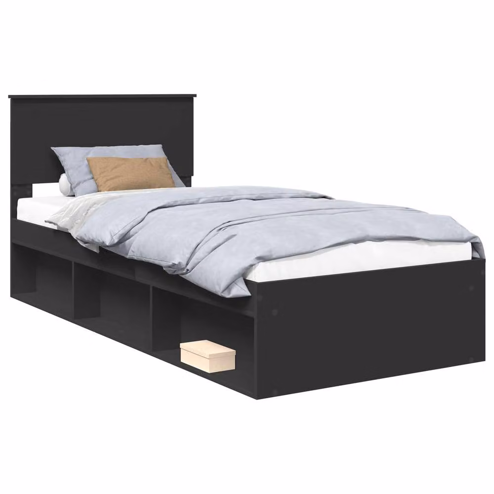 Berkfield Home Modern Bed Frame with Headboard in Black Pine Wood, W/D/H: 90 x 200 cm – 2