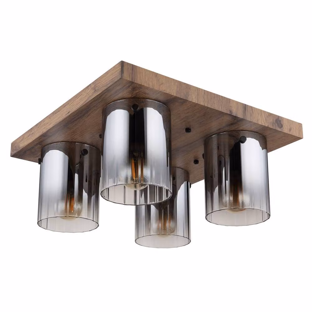 Netlighting Underwood Cluster Ceiling Light in Brown with Smoke Glass and Wood Look, 4x E27 – 2