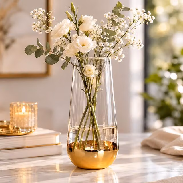 Premier Orsina Horizon Vase in Transparent Glass and Gold Metal, H: 26.0 cm, W: 8.0 cm, D: 8.0 cm – 3