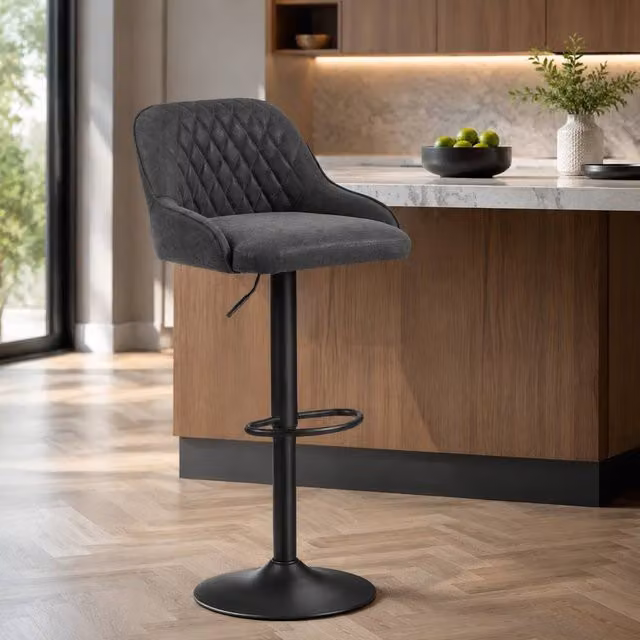 STILVORA Adjustable Swivel Bar Stool with Backrest in Black Synthetic Leather