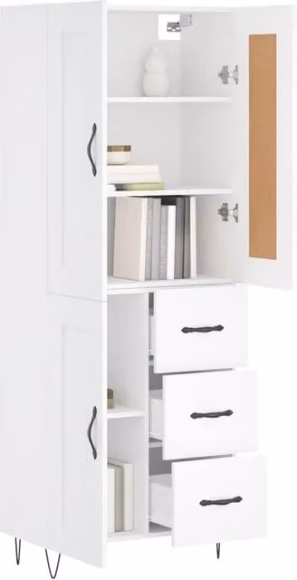Berkfield Home White Modern Highboard with Hinged Doors and Internal Shelves, W/D/H: 69.5 x 34 x 180 cm