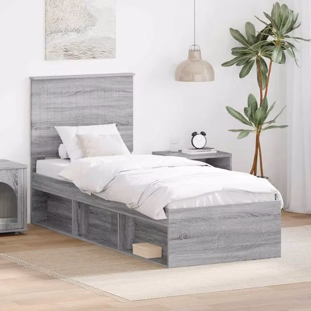 Berkfield Home Sonoma Bed Frame in Grey Solid Pine Wood, W: 75 cm, L: 190 cm