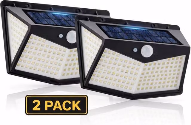 FLAVORA 2-Pack Outdoor Solar Motion Sensor LED Garden Wall Lamps in Black