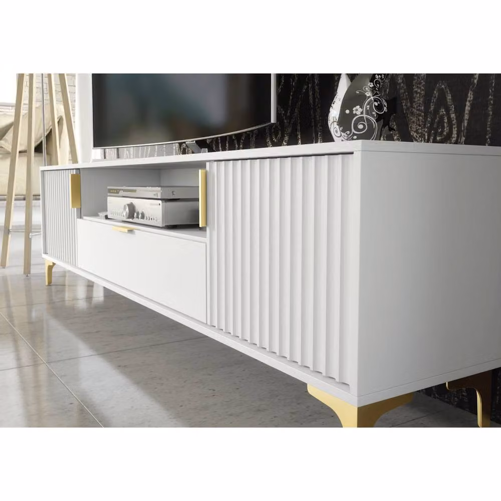 Mex Furniture LTD Tide Crest Modern TV Unit in White and Gold, W: 200 cm, D: 35 cm, H: 50 cm – 3