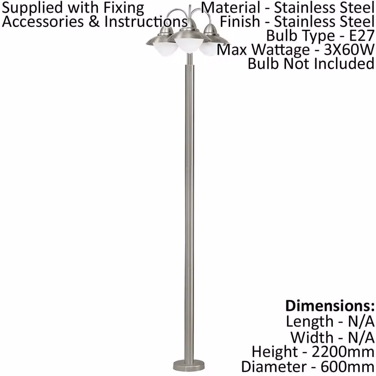 Loops 2 Pack Silver Stainless Steel IP44 Outdoor Bollard Lights with 60W E27 Bulb Compatibility
