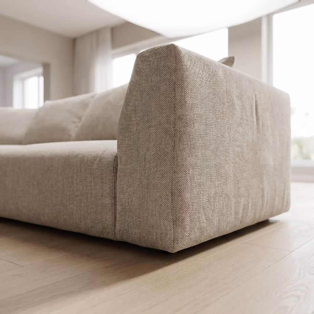 Abakus Direct Tokyo 3 Seater Sofa in Sand Basket Weave Fabric with Bamboo Frame – 2