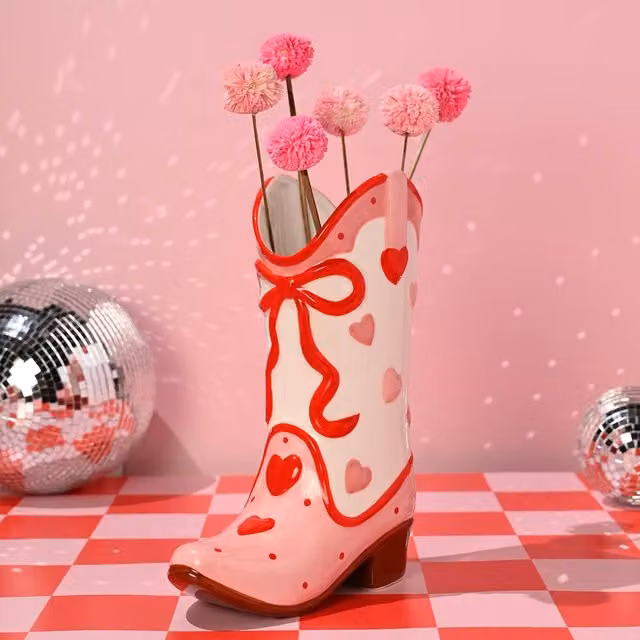 The Feel Good Club Cowgirl Boot Ceramic Vase in Pink and Multicolour – 1