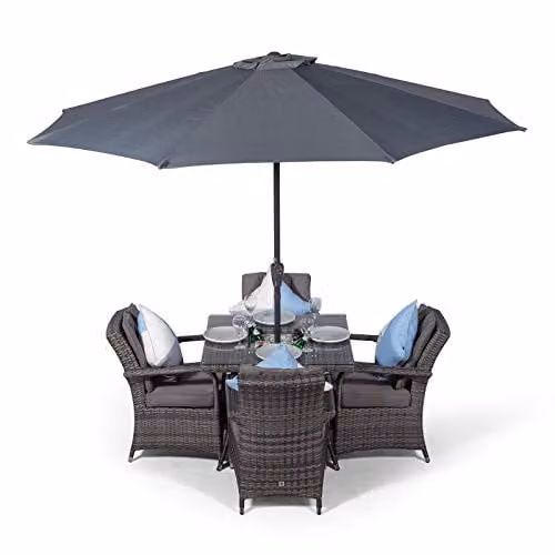 Thats Furniture Arizona 4 Seater Square Rattan Garden Dining Set with Ice Bucket Drinks Cooler in Grey, W/D/H: 90 x 90 x 74 cm